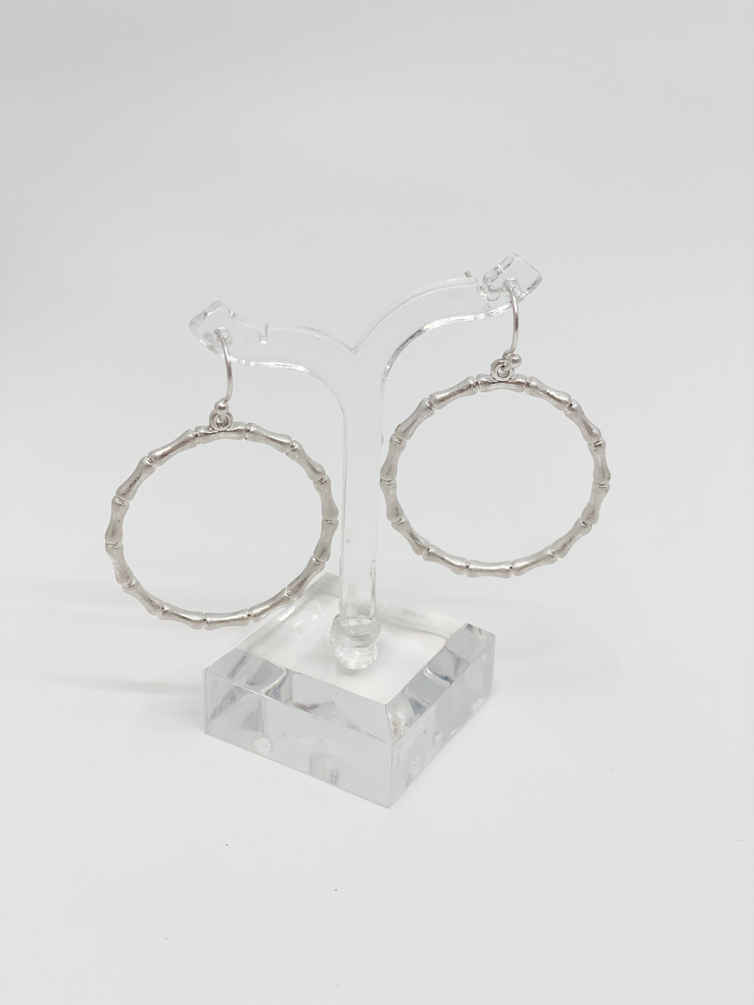 Silver tone bamboo dangle earrings